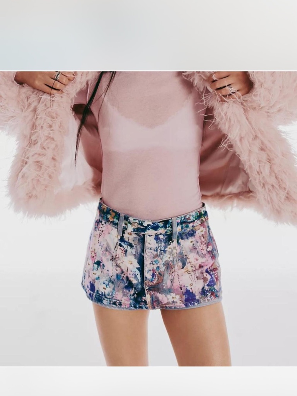 We The Free Pastel Paint-Splash Denim Mini Shorts